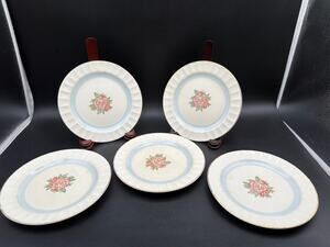 Vtg Cronin China Peony Camellia Soup Bowls Set 4 Blue Band Gold Trim 7.75"